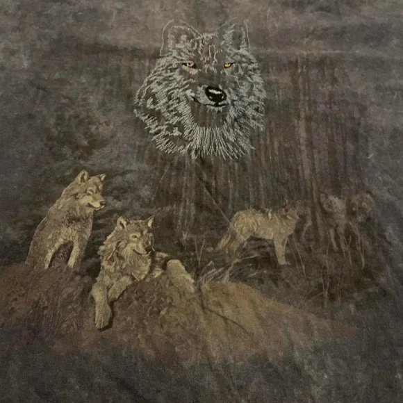 VTG 90s embroidered wolf animal nature wildlife tee shirt XL USA navy dyed - Picture 2 of 6